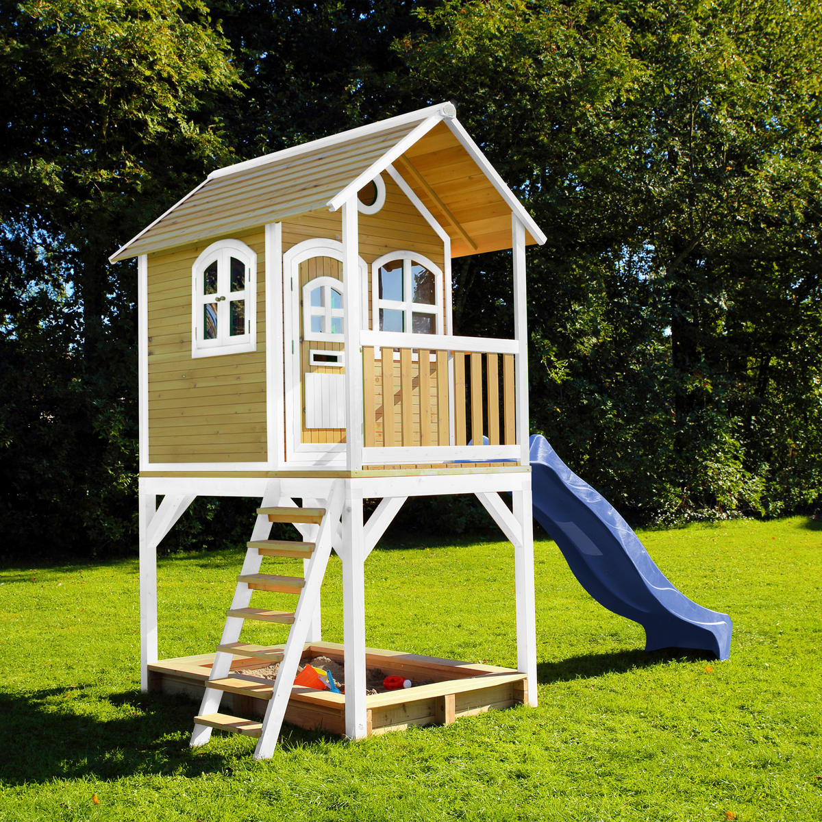 AXI Spielhaus Sarah braun B/H/L: ca. 370x291x191 cm Sarah - braun/blau (191,00/370,00/291,00cm) - AXI