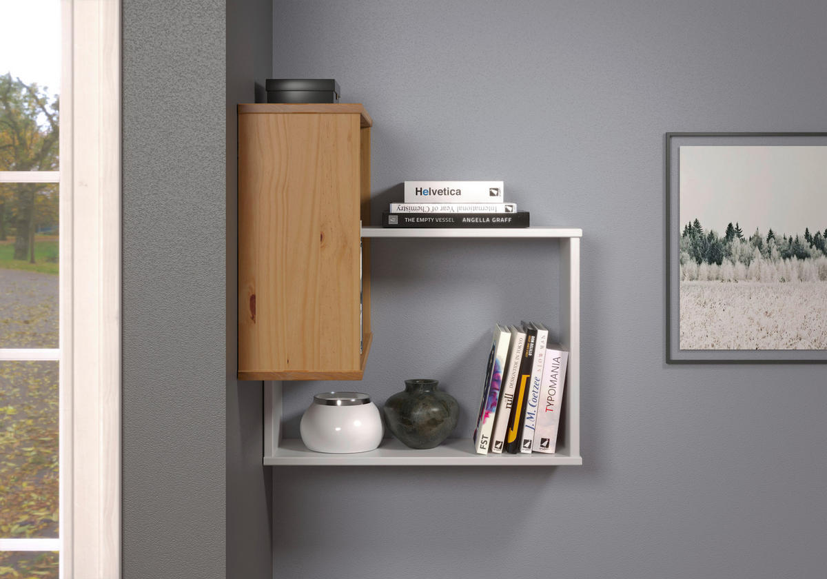 Wandregal Mestre weiß lackiert Optik honig lackiert Optik B/H/T: ca. 60x66x20 cm Mestre - weiß/honig (60,00/66,00/20,00cm)