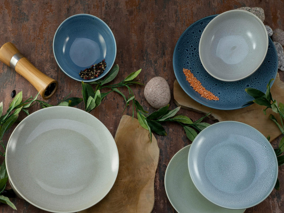 CreaTable Tafelservice Reactive AQUA blau Keramik 12 tlg. Reactive AQUA - blau - CreaTable