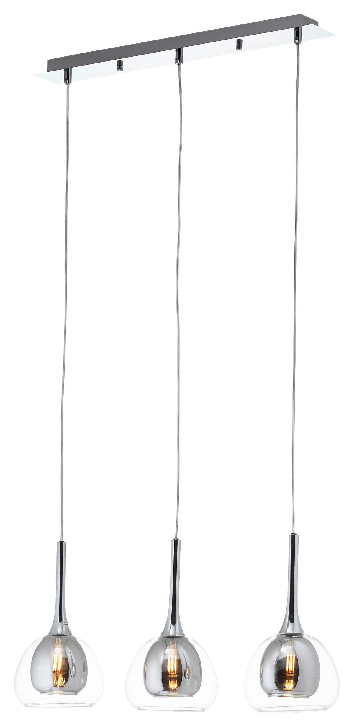 Brilliant Pendelleuchte 85573/20 Chrom grau klar Metall Rauchglas B/H/T: ca. 66x120x16 cm E14 3 Brennstellen Hadan - klar/Chrom (66,00/120,00/16,00cm) - Brilliant