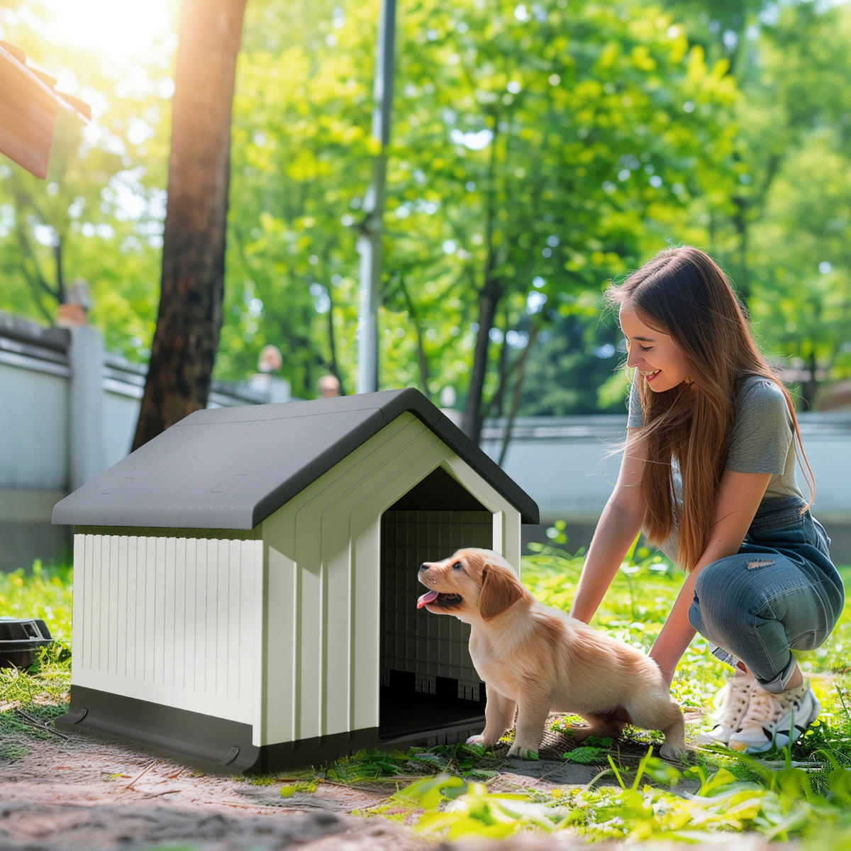 PawHut Hundehütte grau Kunststoff B/H/L: ca. 61x60x62 cm Hundehütte - weiß/grau (62,00/61,00/60,00cm) - PawHut