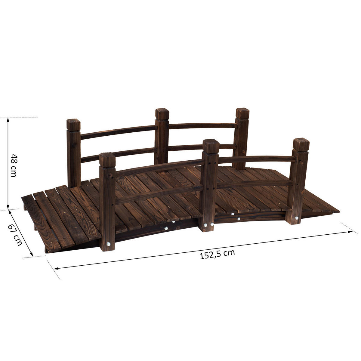 Outsunny Holzbrücke mit Geländer dunkelbraun B/H/L: ca. 67x48x153 cm ca. 181 kg Holzbrücke 844-132 - dunkelbraun (153,00/67,00/48,00cm) - Outsunny
