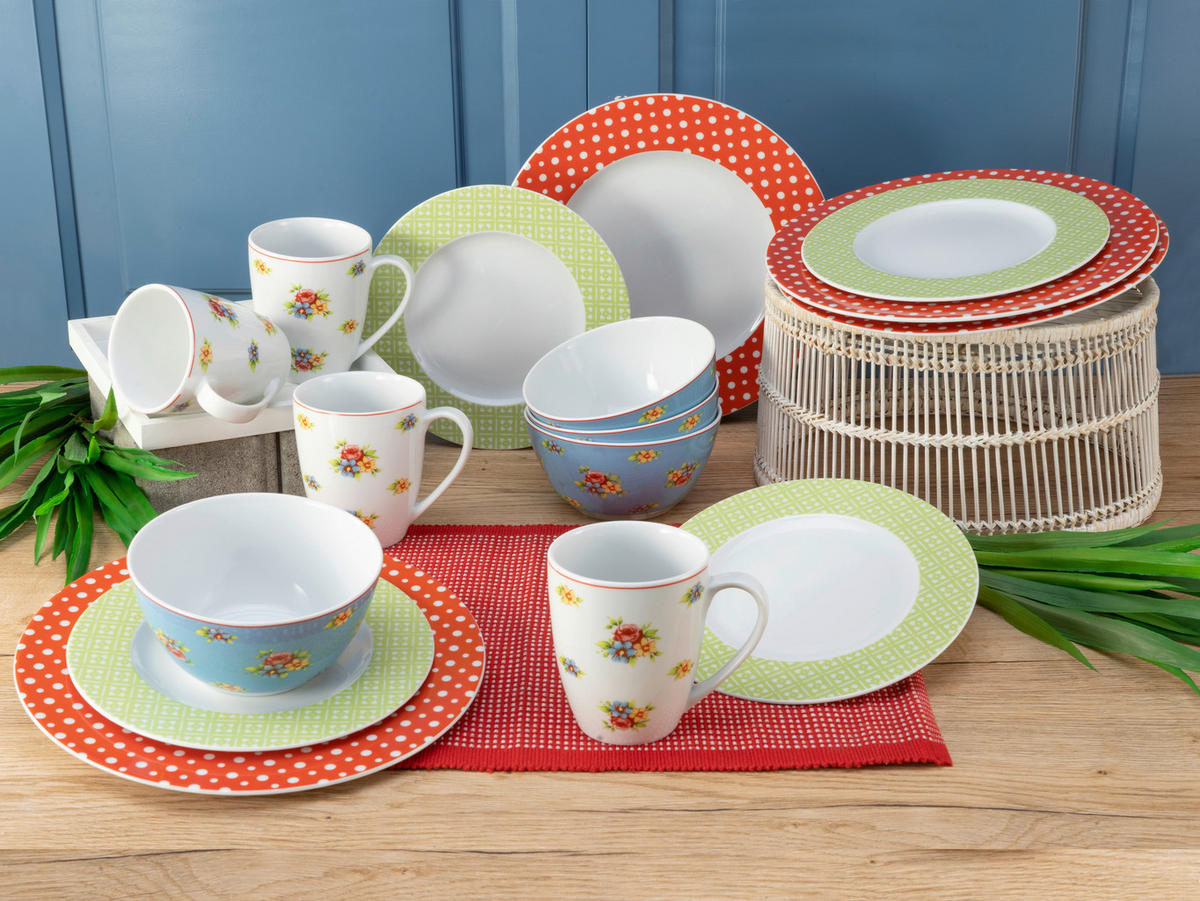 CreaTable Kombiservice EMILY multicolor Porzellan 16 tlg. EMILY - multicolor - CreaTable