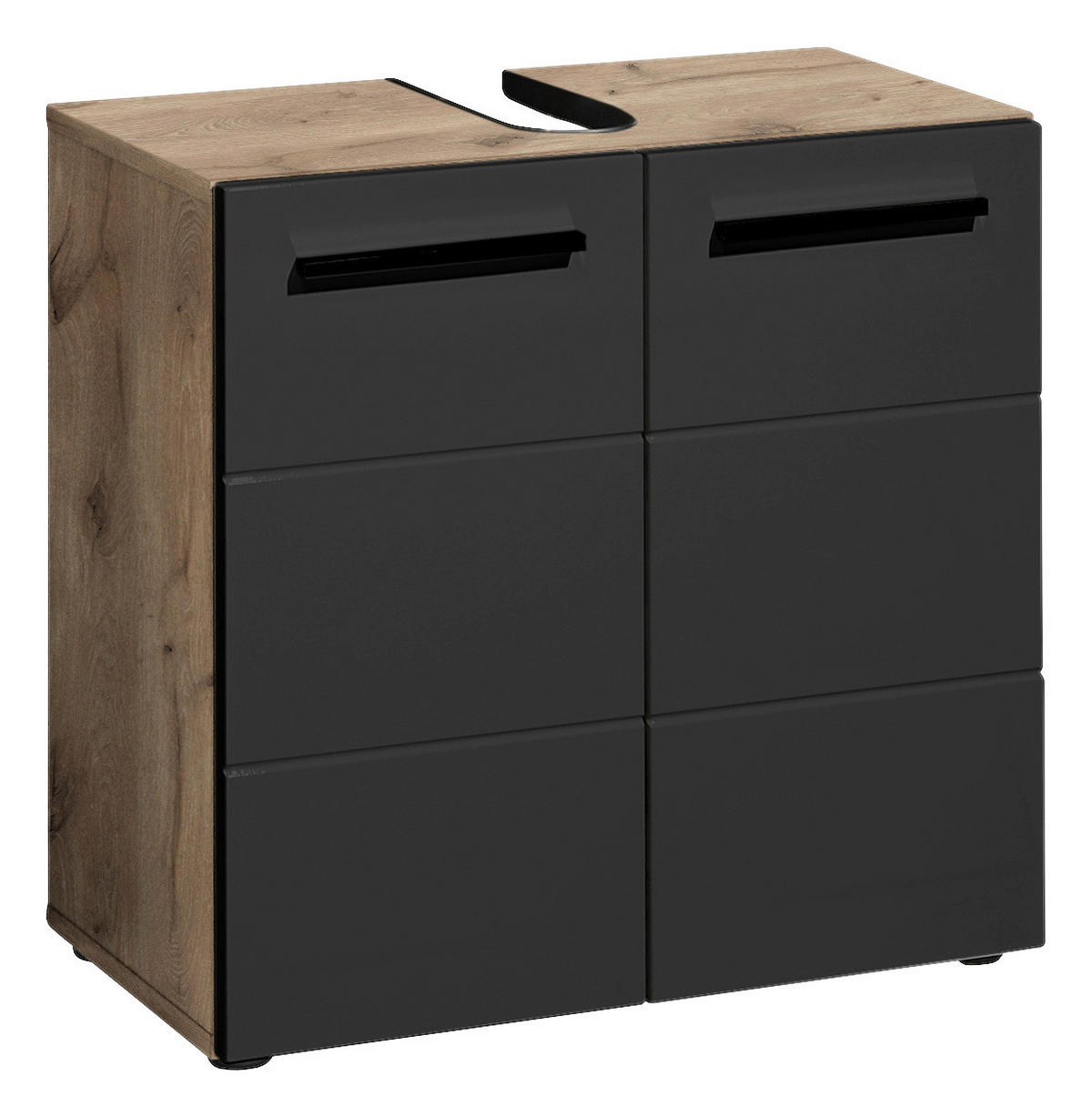 Waschbeckenunterschrank Vista Oak Eiche Viking Nachbildung schwarz matt B/H/T: ca. 60x62x31 cm Vista - schwarz/Oak (60,00/62,00/31,00cm)