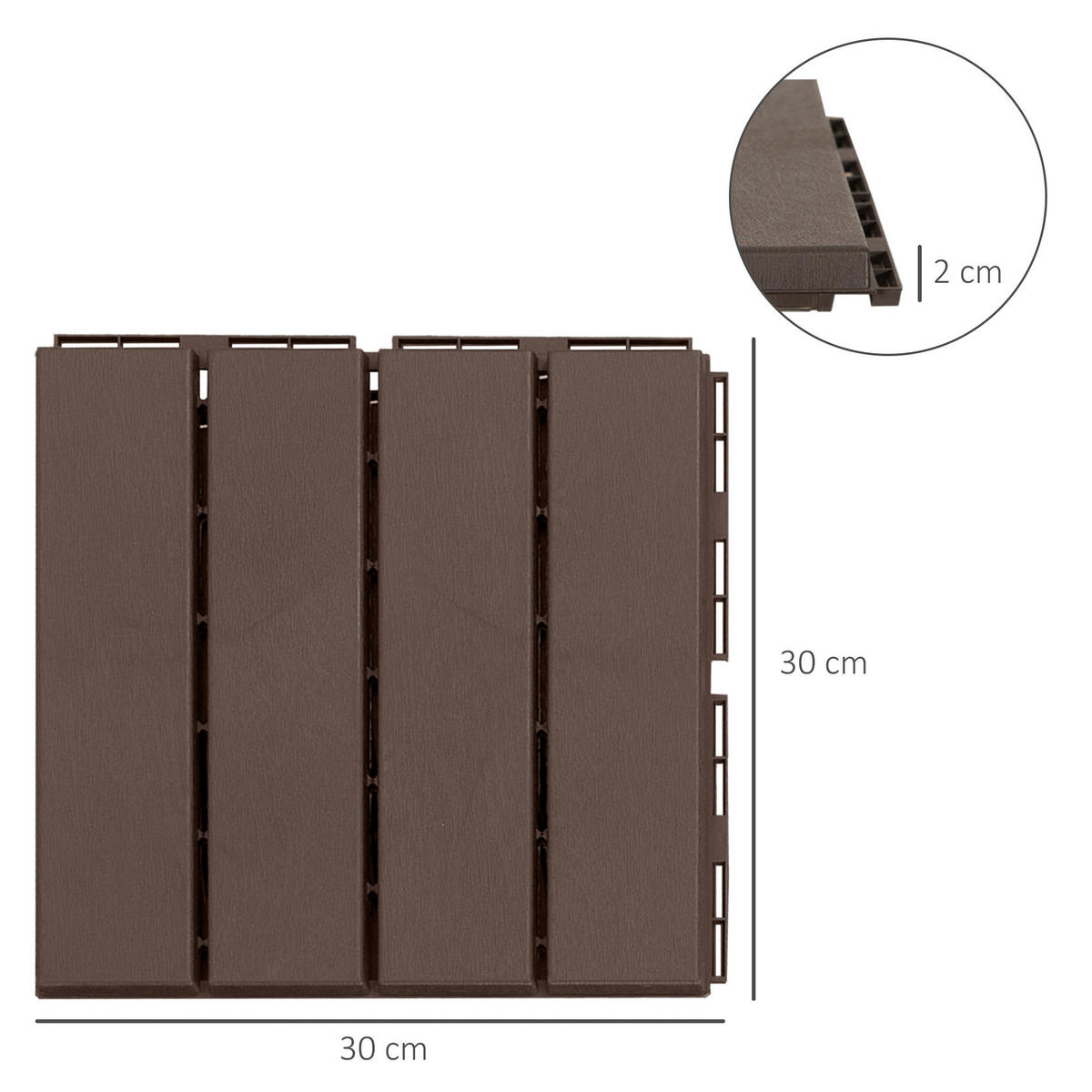 Outsunny Terrassenfliese braun B/L: ca. 30x30 cm Terrassenfliese - braun (30,00/30,00/2,00cm) - Outsunny