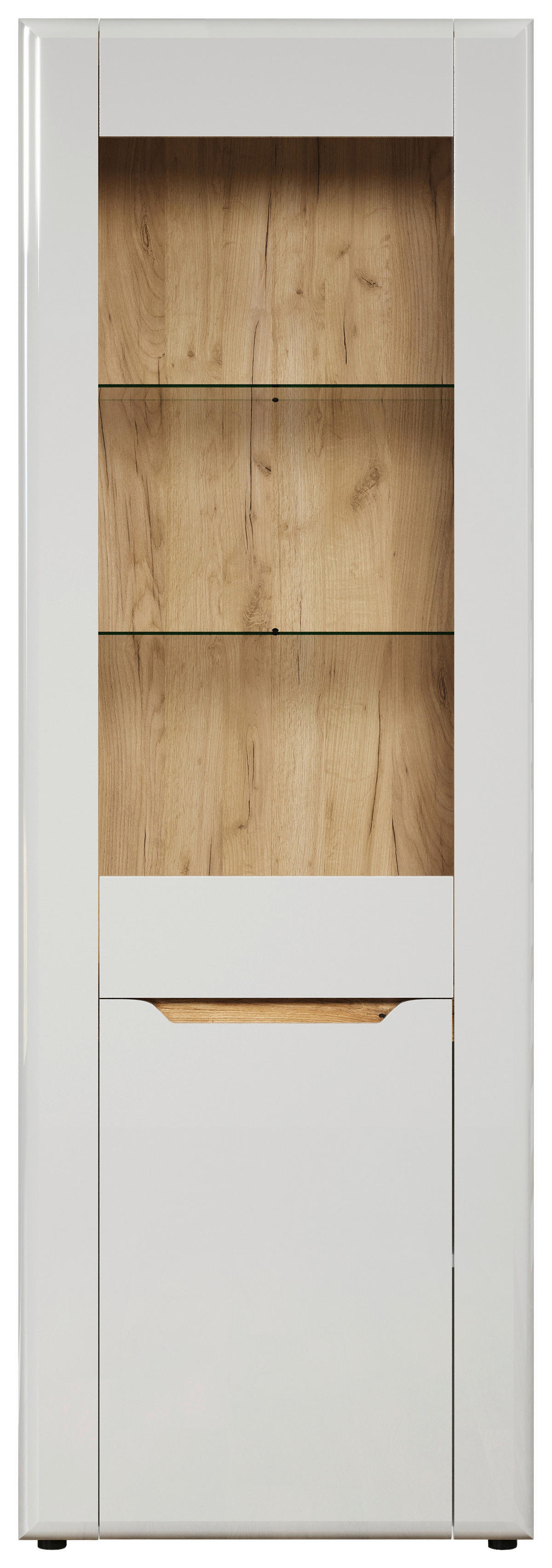 Vitrine Marlon Eiche Evoke Coast Nachbildung weiß Hochglanz B/H/T: ca. 65x192x40 cm Marlon - Eiche/weiß (65,00/192,00/40,00cm)