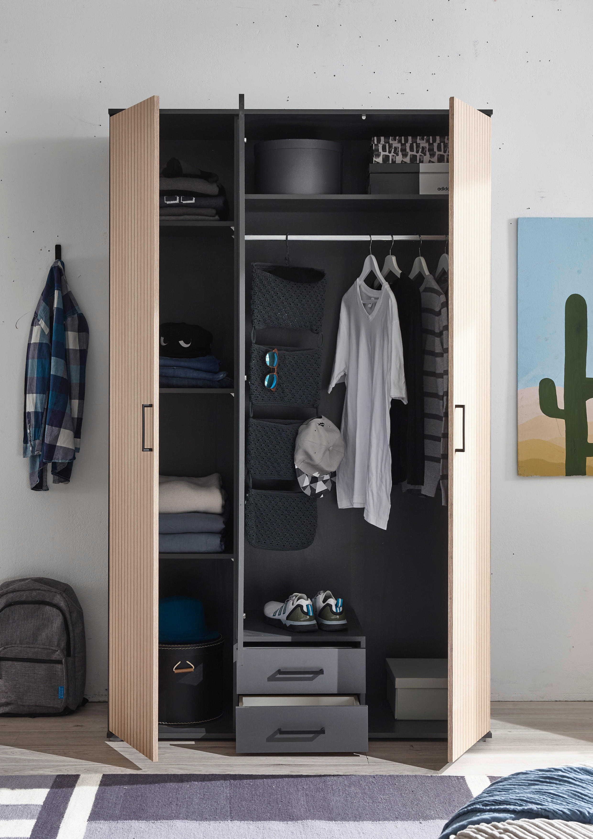 Thumbnail - Kleiderschrank Laurie Graphit B/H/T: ca. 120x196x54 cm