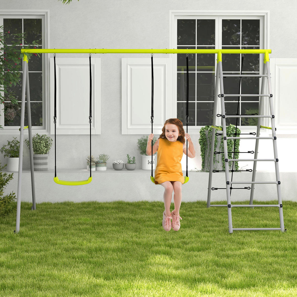 Outsunny Schaukel grün B/H/L: ca. 185x260x180 cm Kinderschaukel-Set - grün (180,00/185,00/260,00cm) - Outsunny