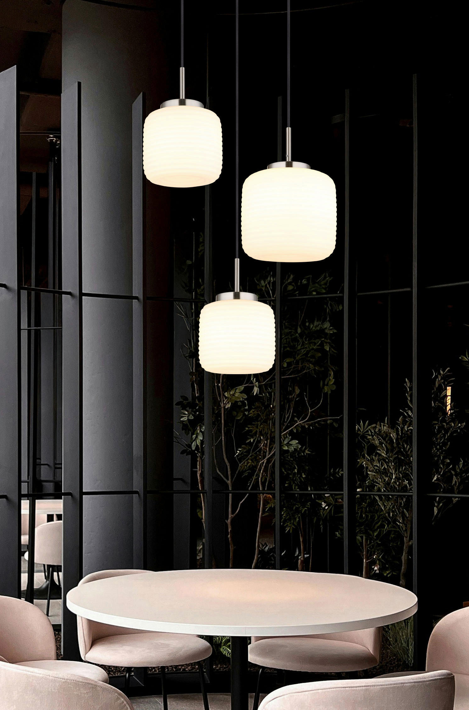 Thumbnail - GLOBO Pendelleuchte Opal schwarz nickel matt Glas Metall H/D: ca. 130x52,5 cm 3.0 Brennstellen