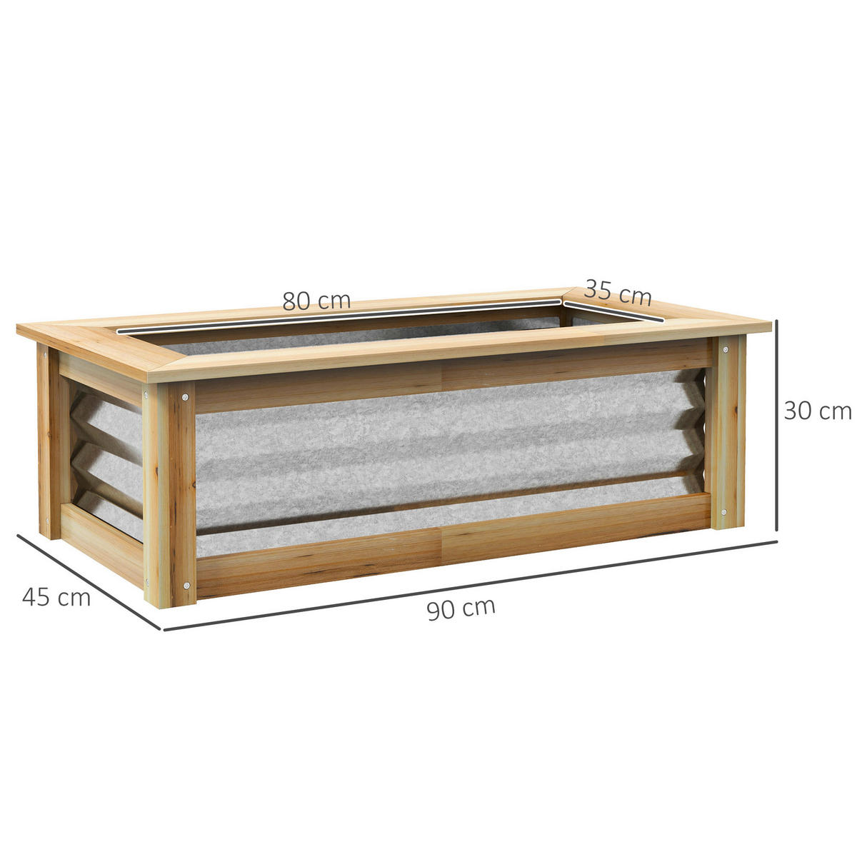 Outsunny Hochbeet silber Metall B/H/L: ca. 45x30x90 cm Hochbeet - natur/silber (90,00/45,00/30,00cm) - Outsunny