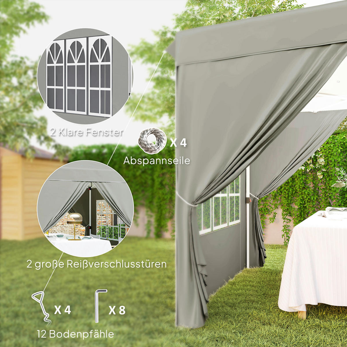 Outsunny Pavillon hellgrau Polyester B/H/L: ca. 248x270x248 cm Pavillon - hellgrau (248,00/248,00/270,00cm) - Outsunny