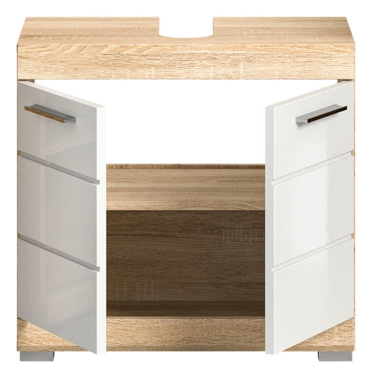 Waschbeckenunterschrank LAMBADA Eiche Sonoma hell Nachbildung weiß Hochglanz B/H/T: ca. 60x56x34 cm LAMBADA - Eiche/weiß (60,00/56,00/34,00cm) - xonox.home