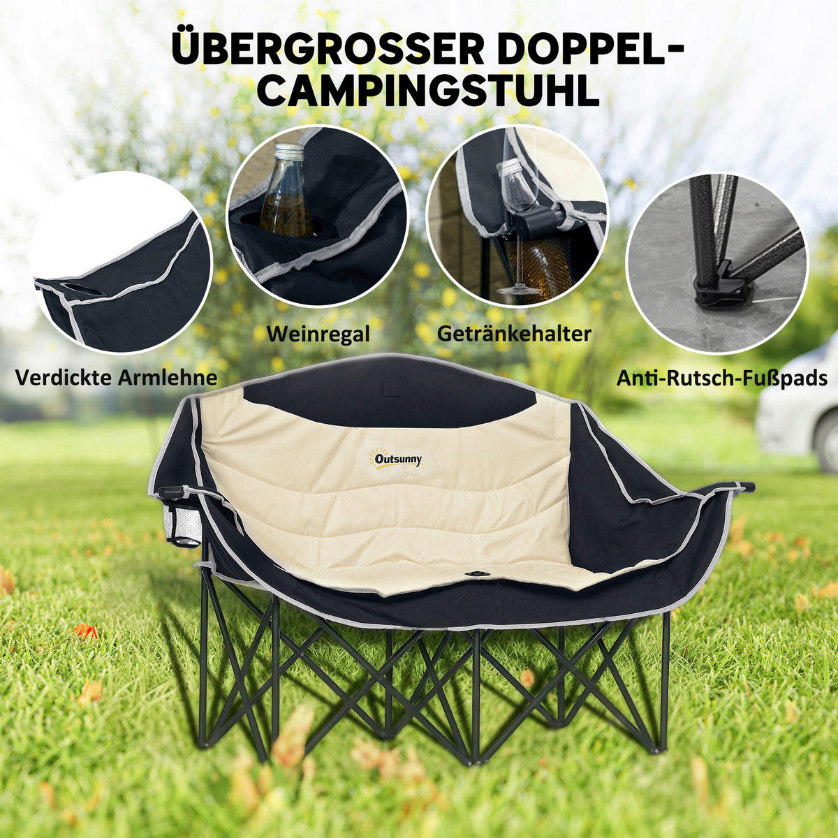 Outsunny Campingstuhl khaki Metall B/H/L: ca. 50x92x134 cm Campingstuhl - khaki (134,00/50,00/92,00cm) - Outsunny