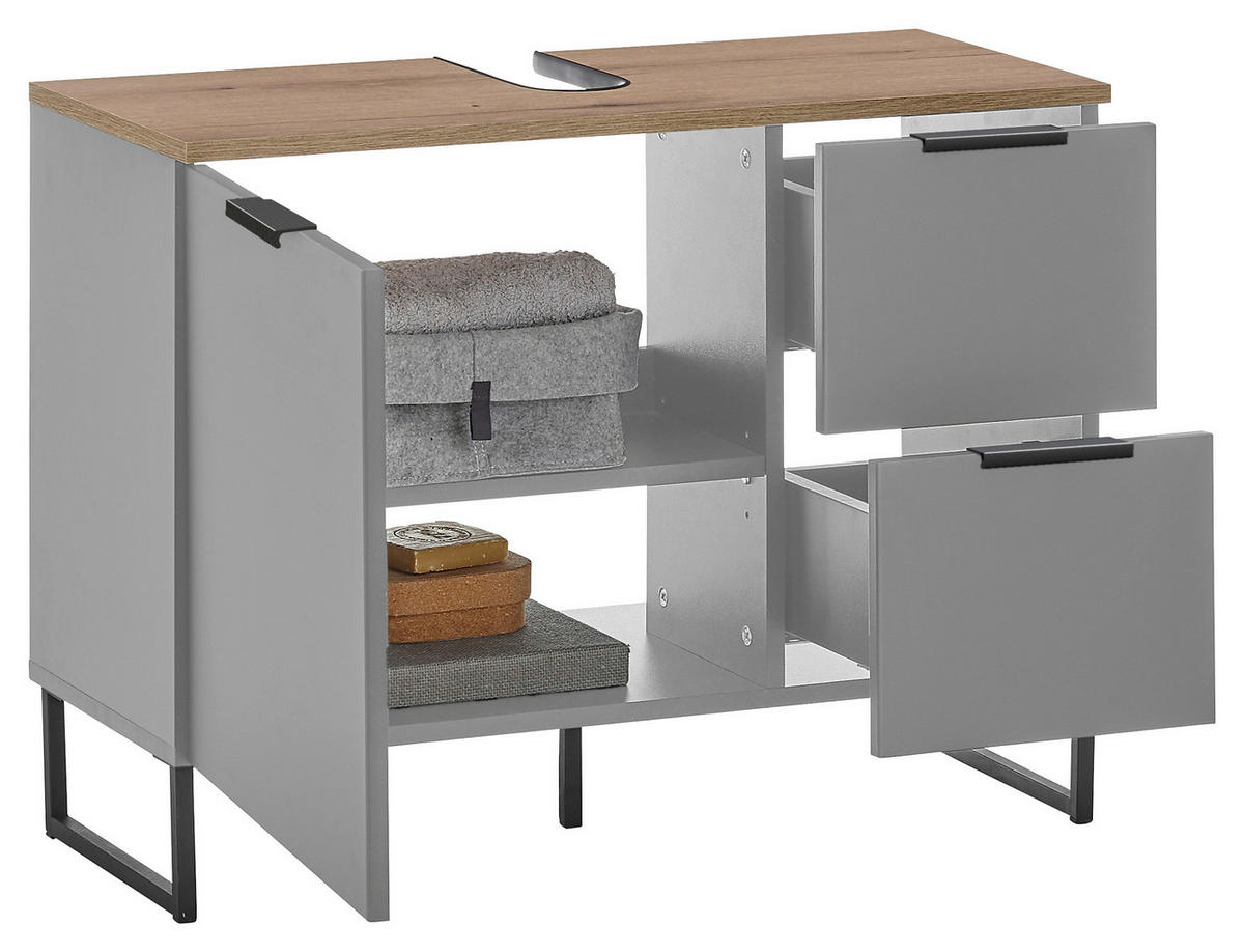 Waschbeckenunterschrank Denver grau matt Eiche Evoke Coast Nachbildung B/H/T: ca. 80x60x35 cm Denver - Eiche/grau (80,00/60,00/35,00cm)