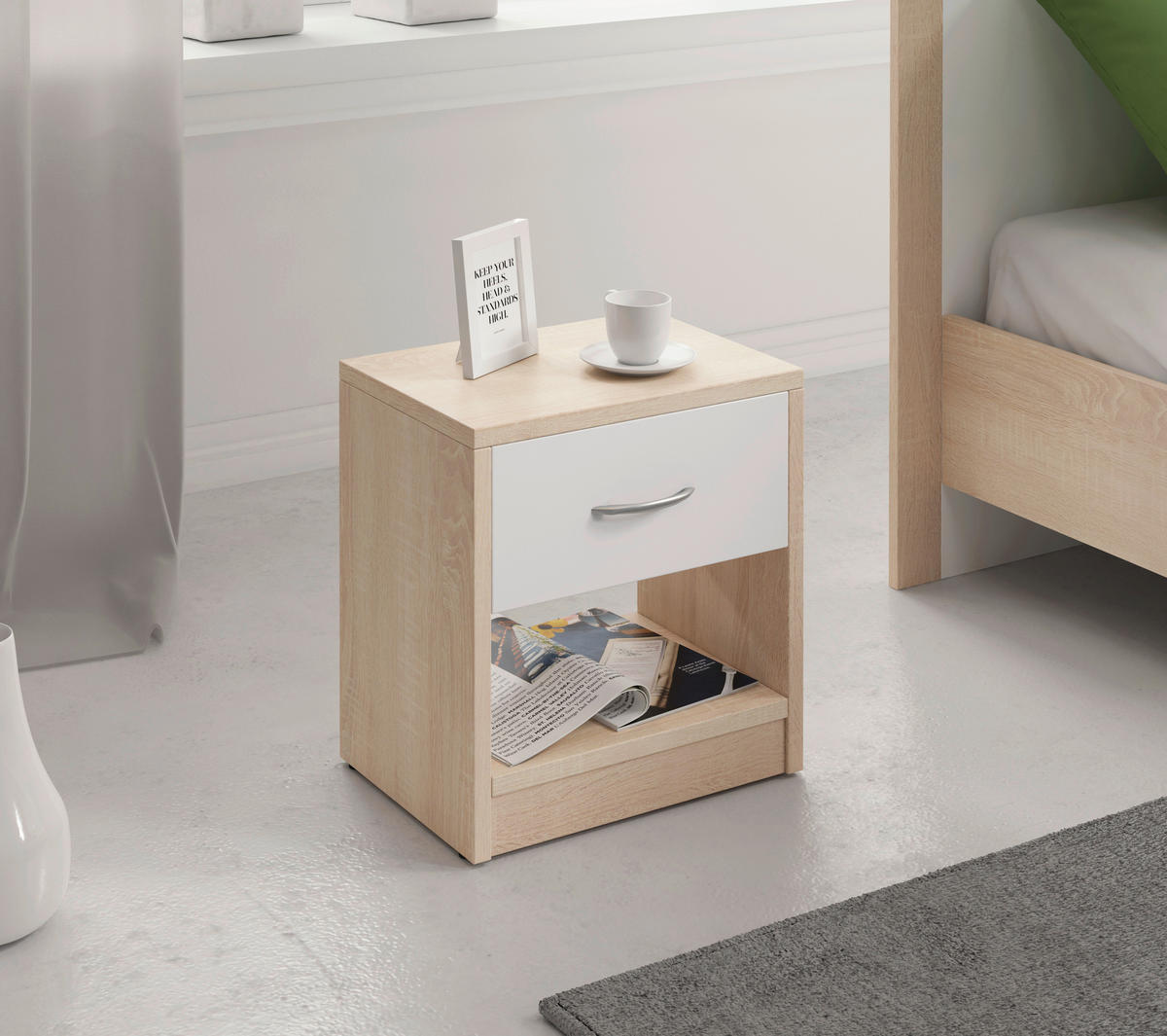 Nachtkonsole NAKA Eiche Sonoma Nachbildung weiß B/H/T: ca. 39x41x28 cm NAKA - Eiche/weiß (39,00/41,00/28,00cm) - WIPMEB