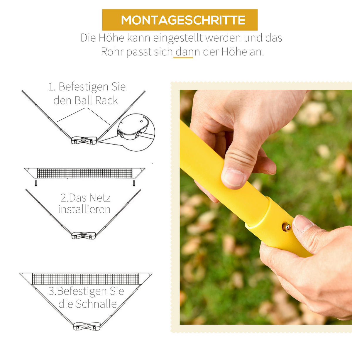 HOMCOM Badmintonnetz gelb B/H/T: ca. 280x157x33 cm Badmintonnetz mit 4 Schlägern - blau/gelb (280,00/157,00/33,00cm) - HOMCOM