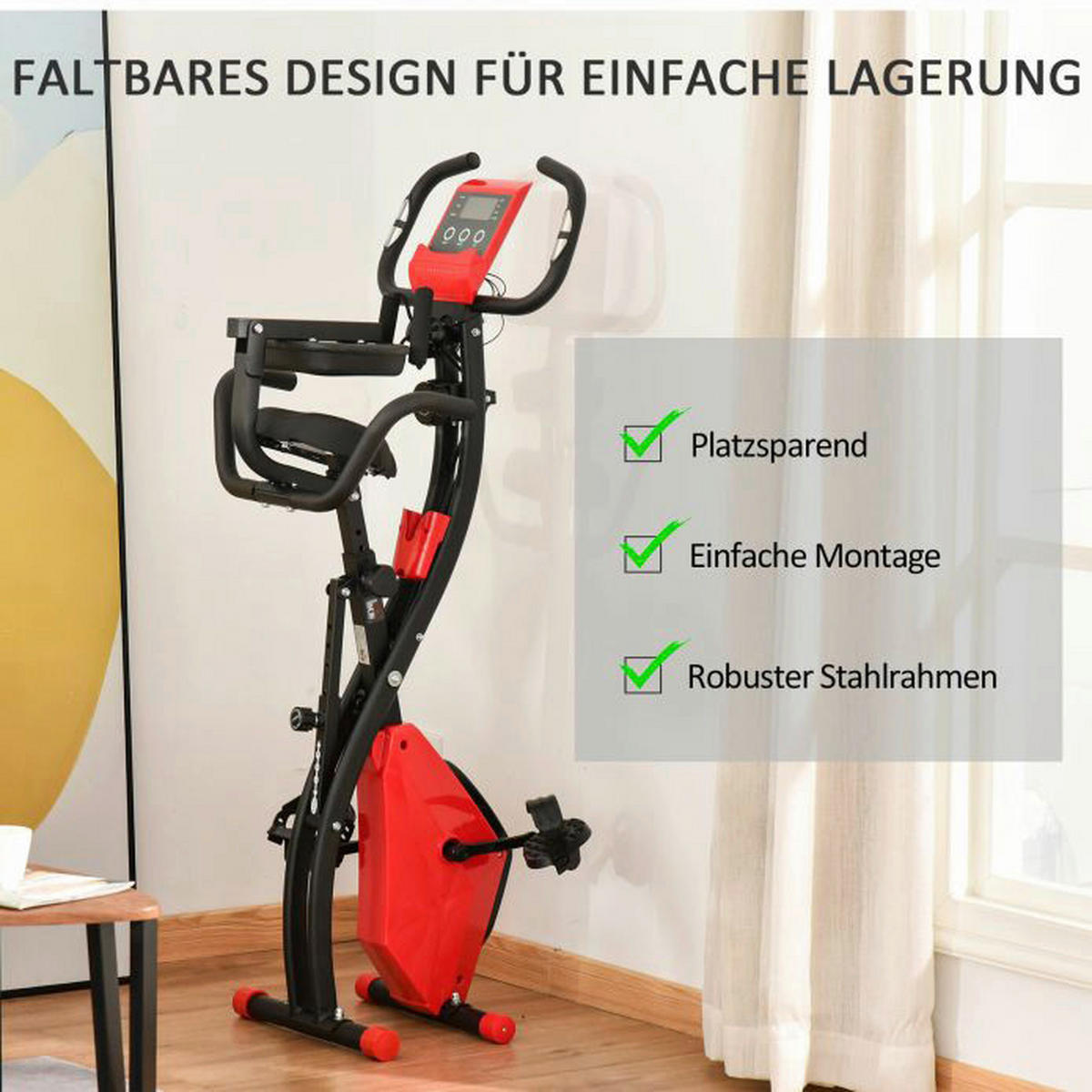 HOMCOM Fahrradtrainer schwarz Stahl B/H/L: ca. 51x115x97 cm Fahrradtrainer - rot/schwarz (97,00/51,00/115,00cm) - HOMCOM