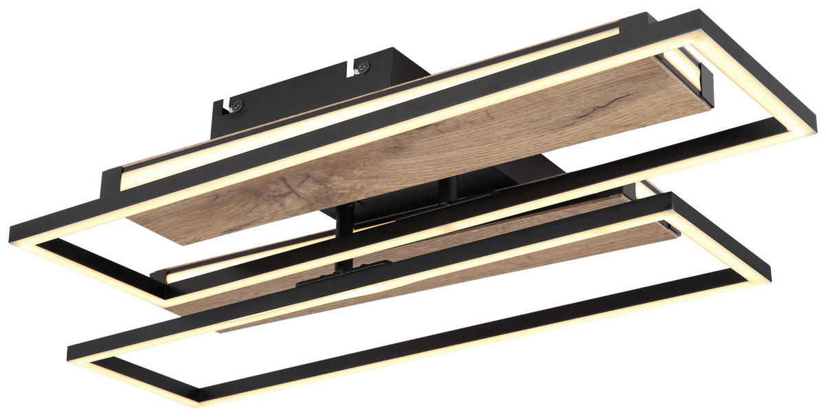 GLOBO LED-Deckenleuchte 67299D1 mattschwarz dunkelbraun Kunststoff MDF Metall B/H/T: ca. 52x10x60 cm COLLI - dunkelbraun/mattschwarz (52,00/10,00/60,00cm) - GLOBO