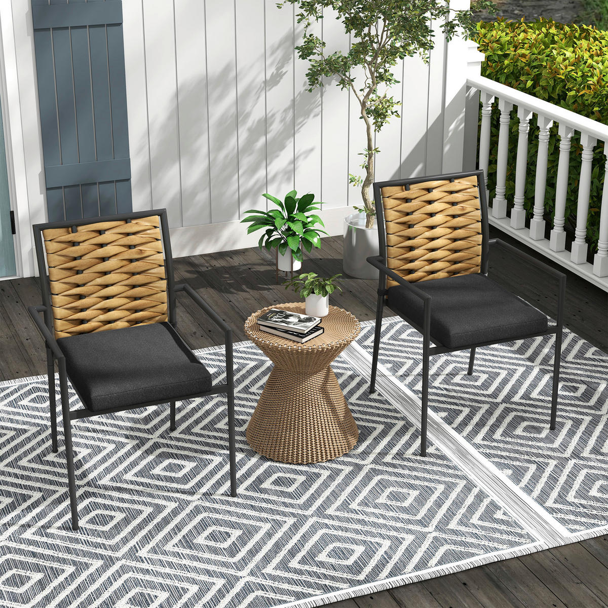 Outsunny Gartenstuhl schwarz Edelstahl B/H/L: ca. 58x57x87 cm Gartenstühle - schwarz (87,00/58,00/57,00cm) - Outsunny