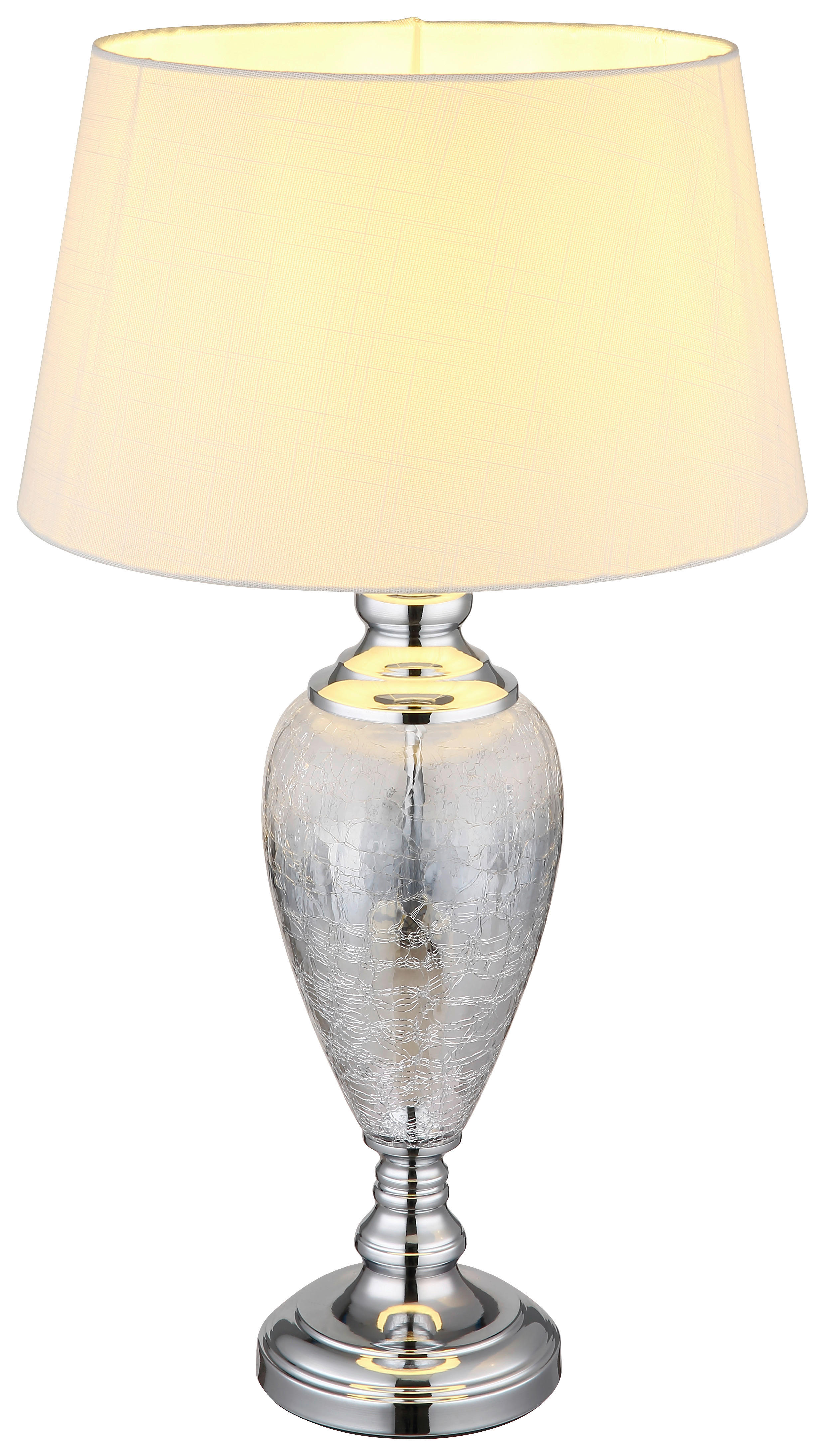 GLOBO Tischleuchte LEILA 24143W Chrom klar weiß Textil Metall Glas H/D: ca. 66x38 cm E27 1 Brennstellen LEILA - klar/weiß (38,00/66,00cm) - GLOBO