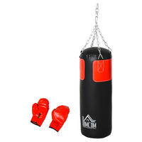 HOMCOM Boxsack mit Boxhandschuhen schwarz Stahl H/D: ca. 120x30 cm Boxsack_mit_Boxhandschuhen - rot/schwarz (30,00/120,00cm) - HOMCOM
