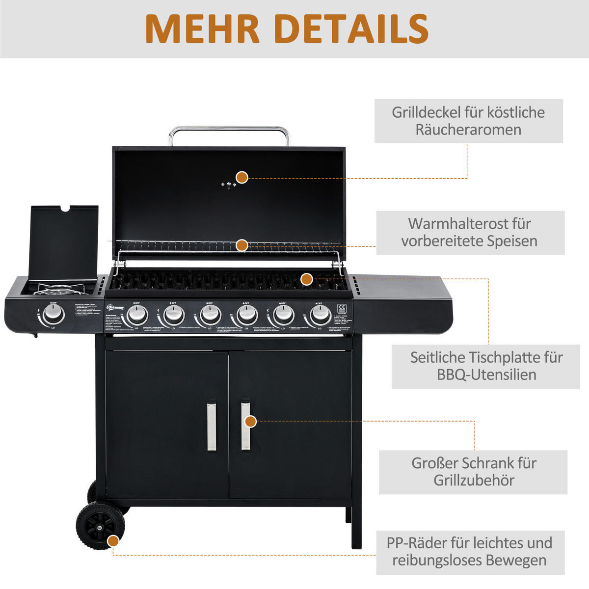 Outsunny Gasgrill Metall B/H/L: ca. 50x100x135 cm Gasgrill - schwarz (135,00/50,00/100,00cm) - Outsunny