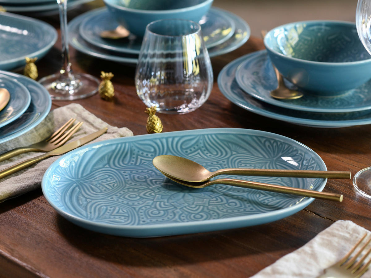 CreaTable Plattenset Orient Mandala aqua Porzellan D: ca. 28 cm Orient Mandala - aqua (28,00cm) - CreaTable