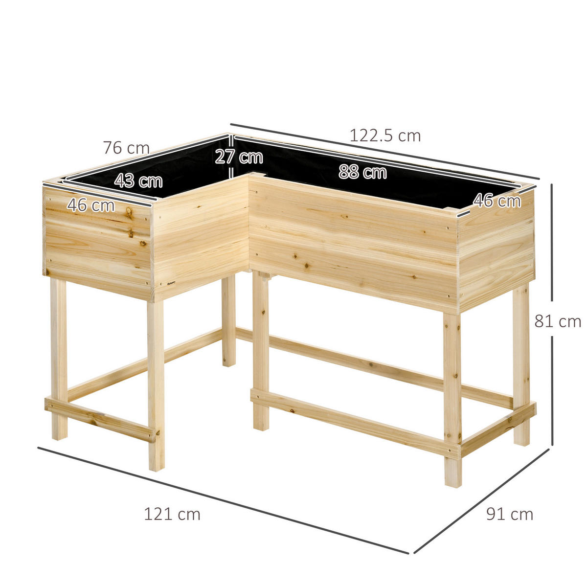 Outsunny Hochbeet B/H/L: ca. 91x81x121 cm Hochbeet 845-634 - (121,00/91,00/81,00cm) - Outsunny
