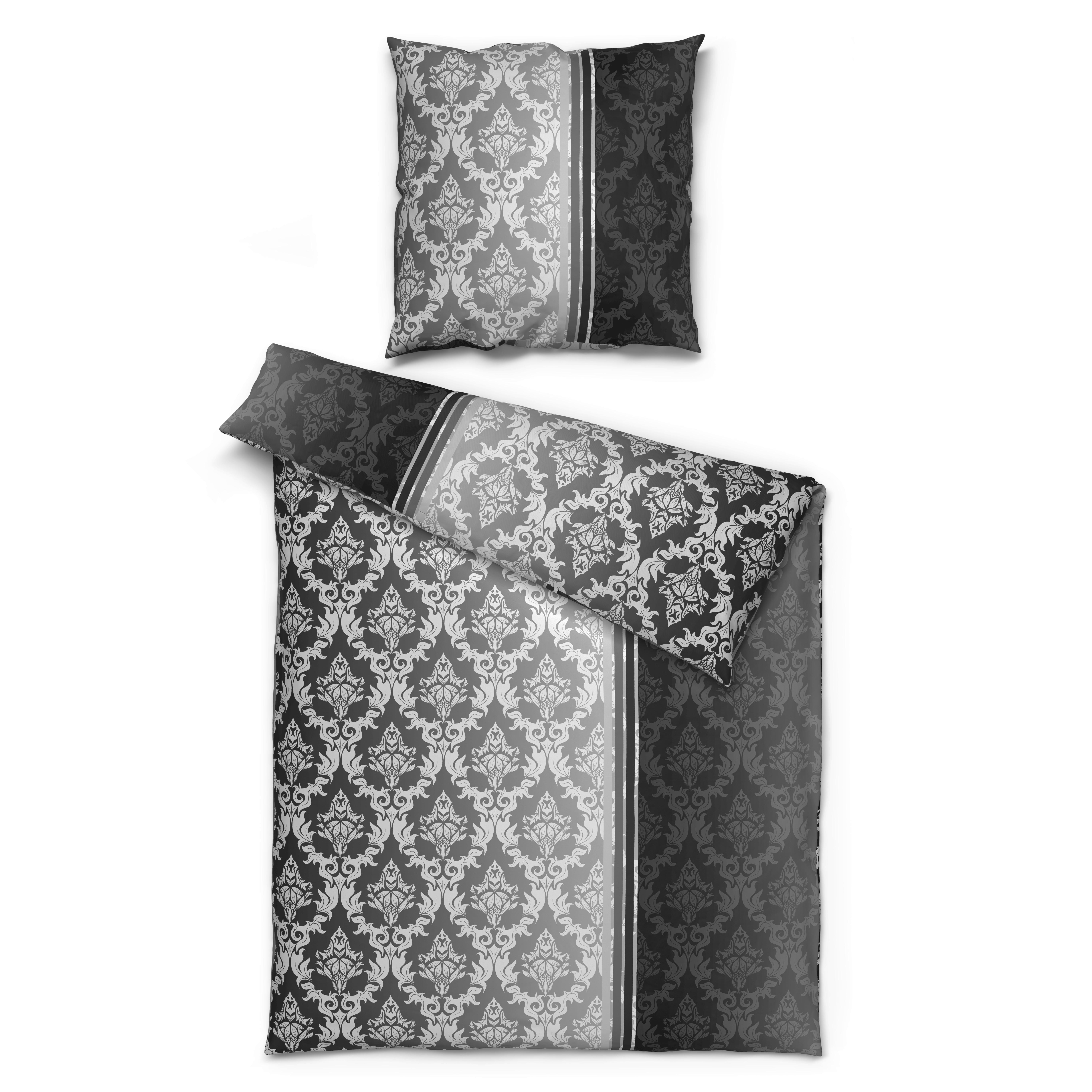 Microfaser Bettwäsche Fleece Bettwäsche-Fleece_Ornament 135x200 - schwarz/grau (135,00/200,00cm)