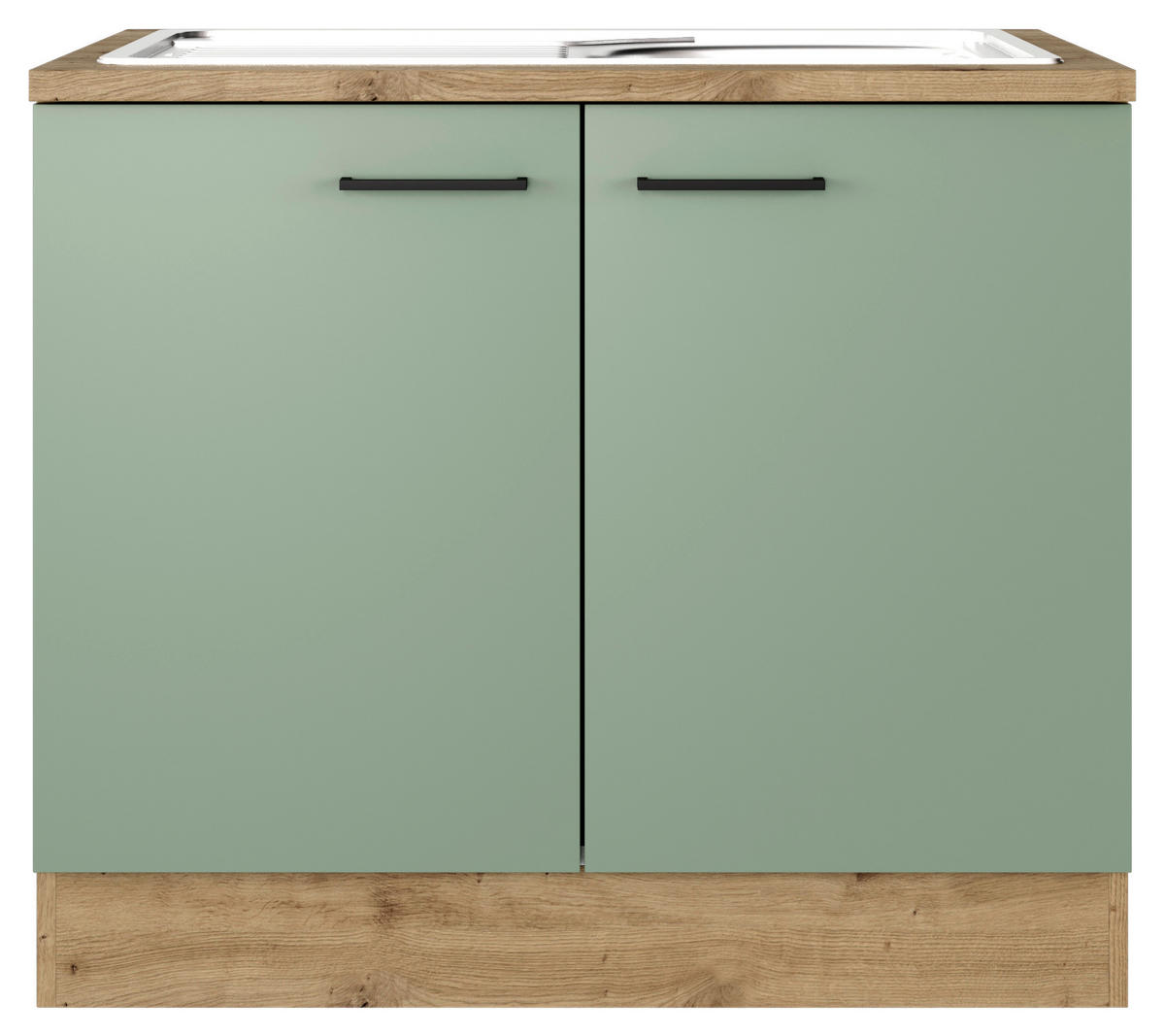 Spülenschrank Cara grün B/H/T: ca. 100x85x60 cm Cara - Eiche/schwarz (100,00/85,00/60,00cm) - Flex-Well