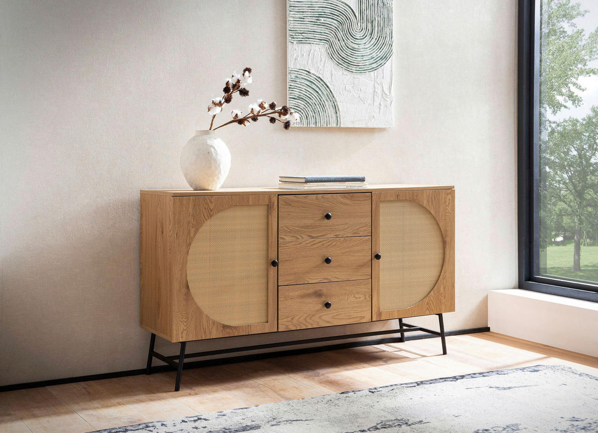 Sideboard natur Eiche Optik B/H/T: ca. 140x80x40 cm Sideboard - natur (140,00/80,00/40,00cm) - Wohnling