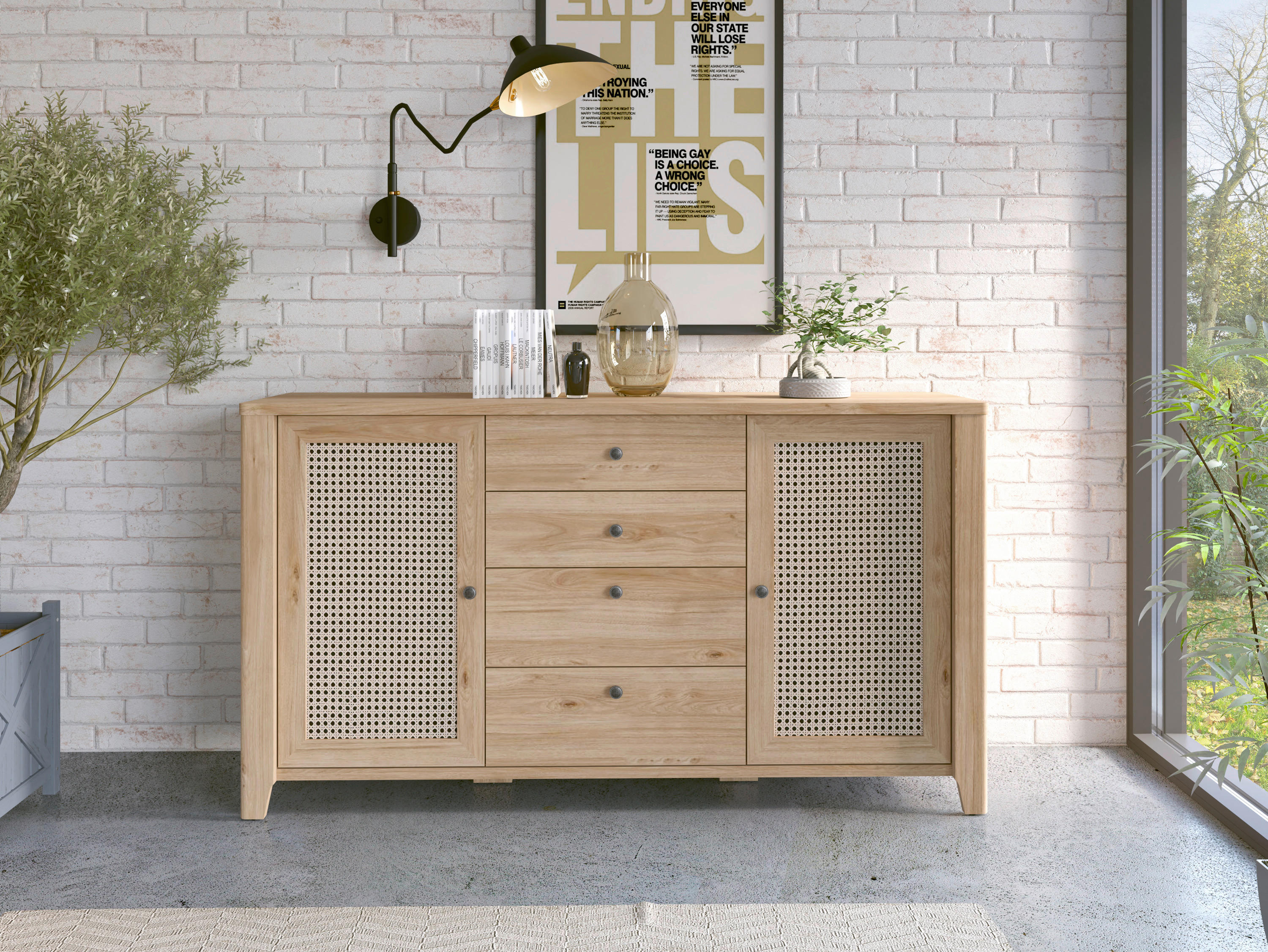 Sideboard Cestino Jackson Hickory Nachbildung B/H/T: ca. 164x90,5x42 cm