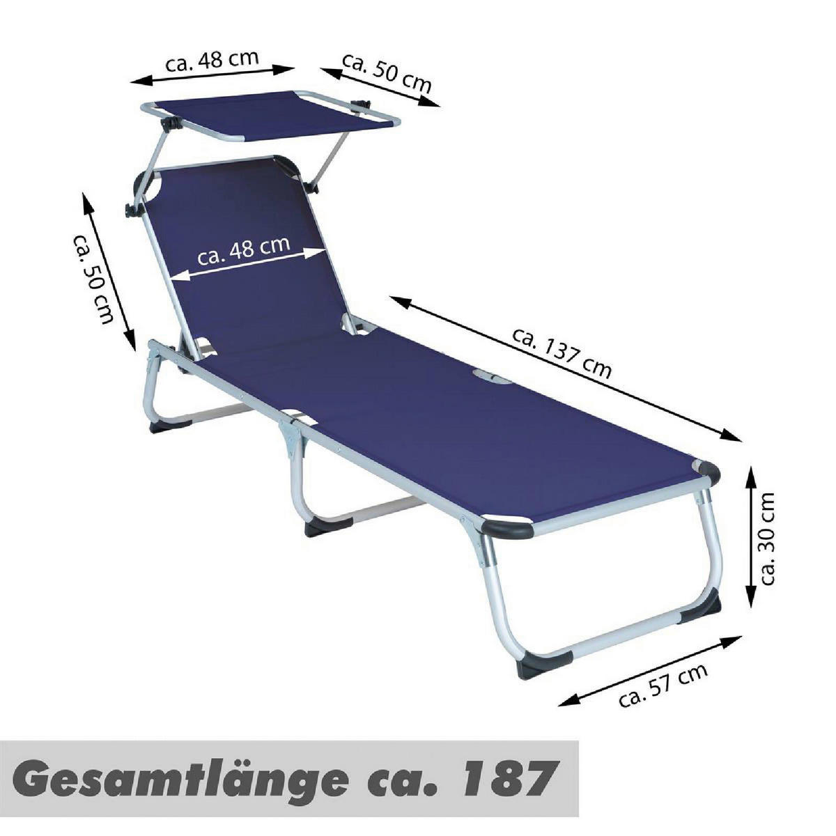 VCM Sonnenliege blau Aluminium B/H/L: ca. 57x30x187 cm Sonnenliege - blau (187,00/57,00/30,00cm) - VCM