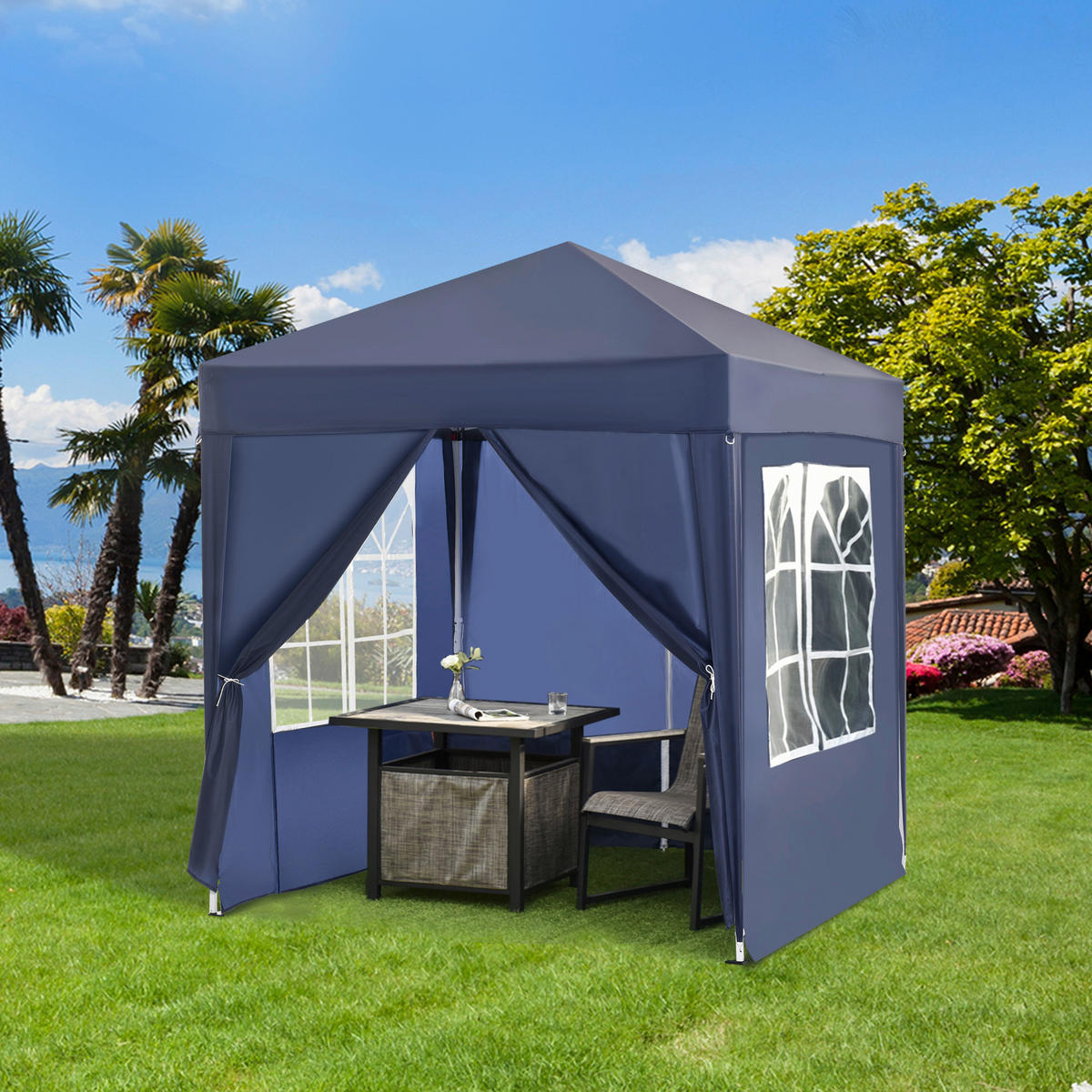 Outsunny Faltpavillon blau Stoff B/H/L: ca. 200x240x200 cm Faltpavillon - blau (200,00/200,00/240,00cm) - Outsunny
