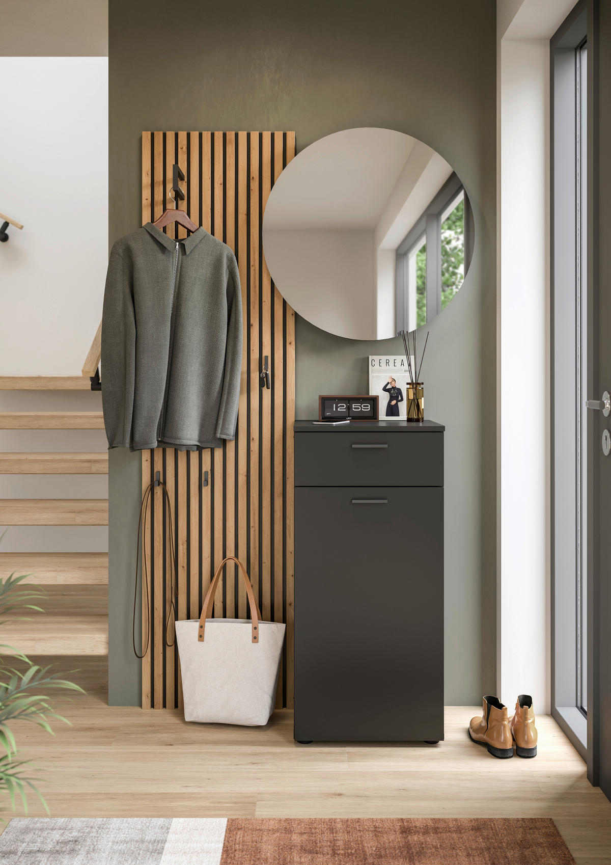 Garderobe Delton Basalt Eiche Artisan Nachbildung B/H/T: ca. 96x192x37 cm Delton - Eiche/Basalt (96,00/192,00/37,00cm) - xonox.home