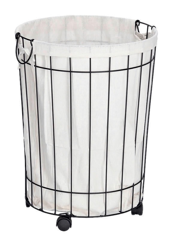Zeller Wäschesammler weiß Metall B/H/L: ca. 44x60x44 cm Wäschesammler_auf_Rollen - weiß/schwarz (44,00/44,00/60,00cm) - Zeller