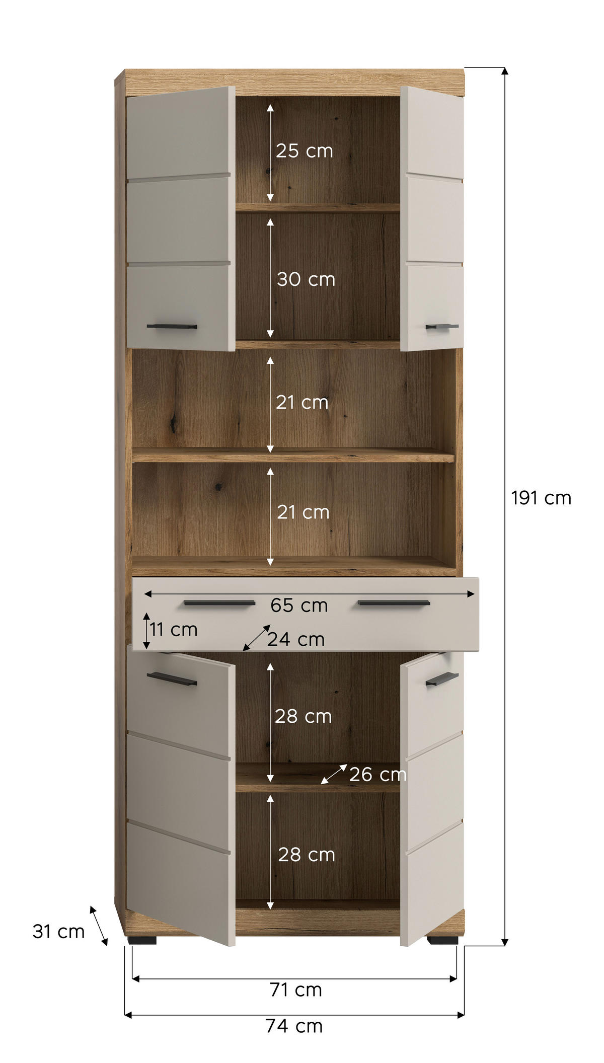 Badhochschrank Scout Evoke Oak Nachbildung Kaschmirgrau Nachbildung B/H/T: ca. 74x191x31 cm Scout - Kaschmirgrau (74,00/191,00/31,00cm) - xonox.home
