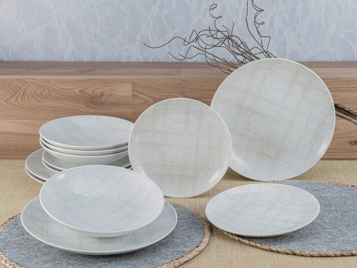 CreaTable Tafelservice Home Shabby Chic weiß Porzellan 12 tlg. Home Shabby Chic - weiß/creme - CreaTable