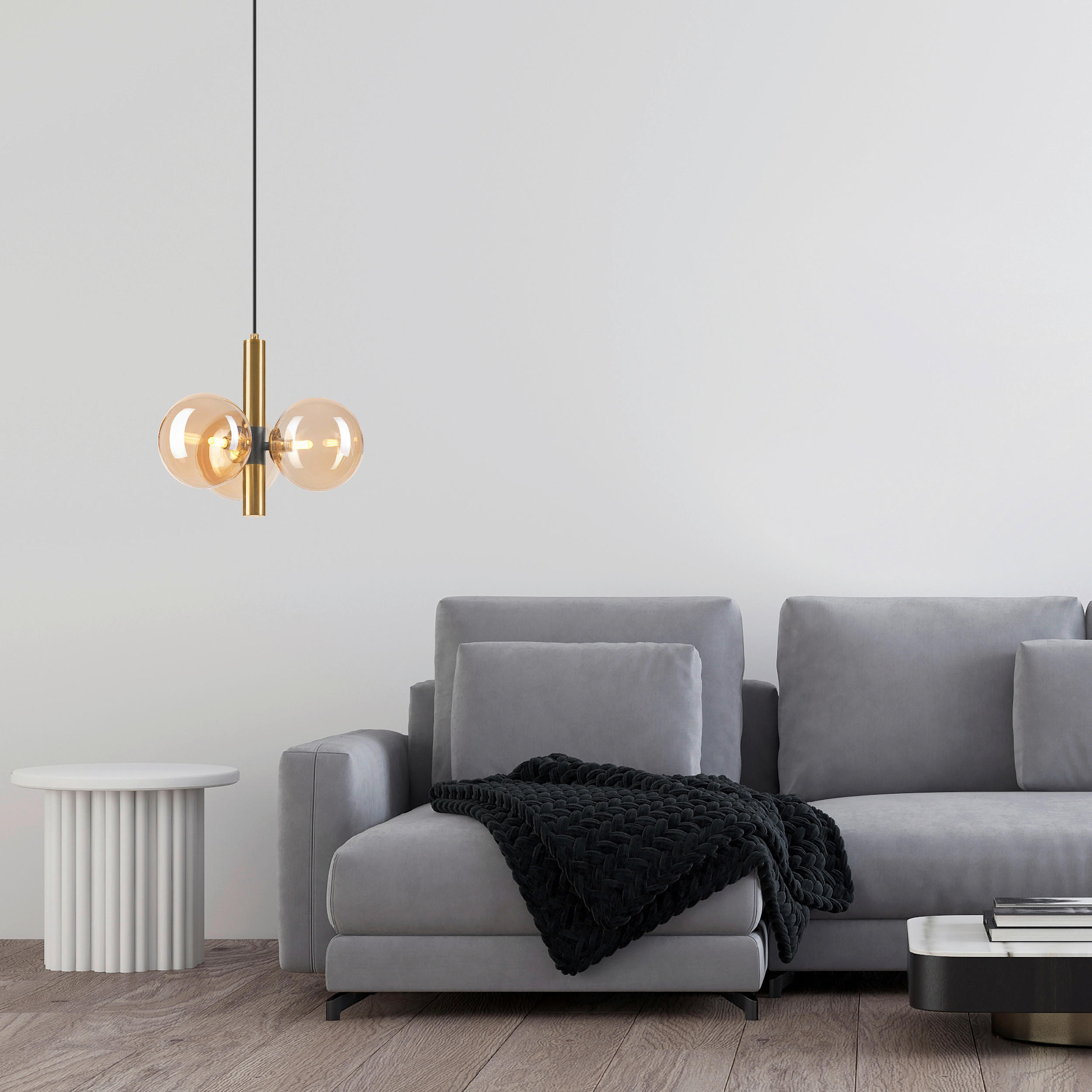 Lamkur Pendelleuchte ROLLO 49335 schwarz gold Stahl Glas H/L: ca. 120x35 cm E27 3 Brennstellen Rollo - gold/schwarz (35,00cm) - Lamkur