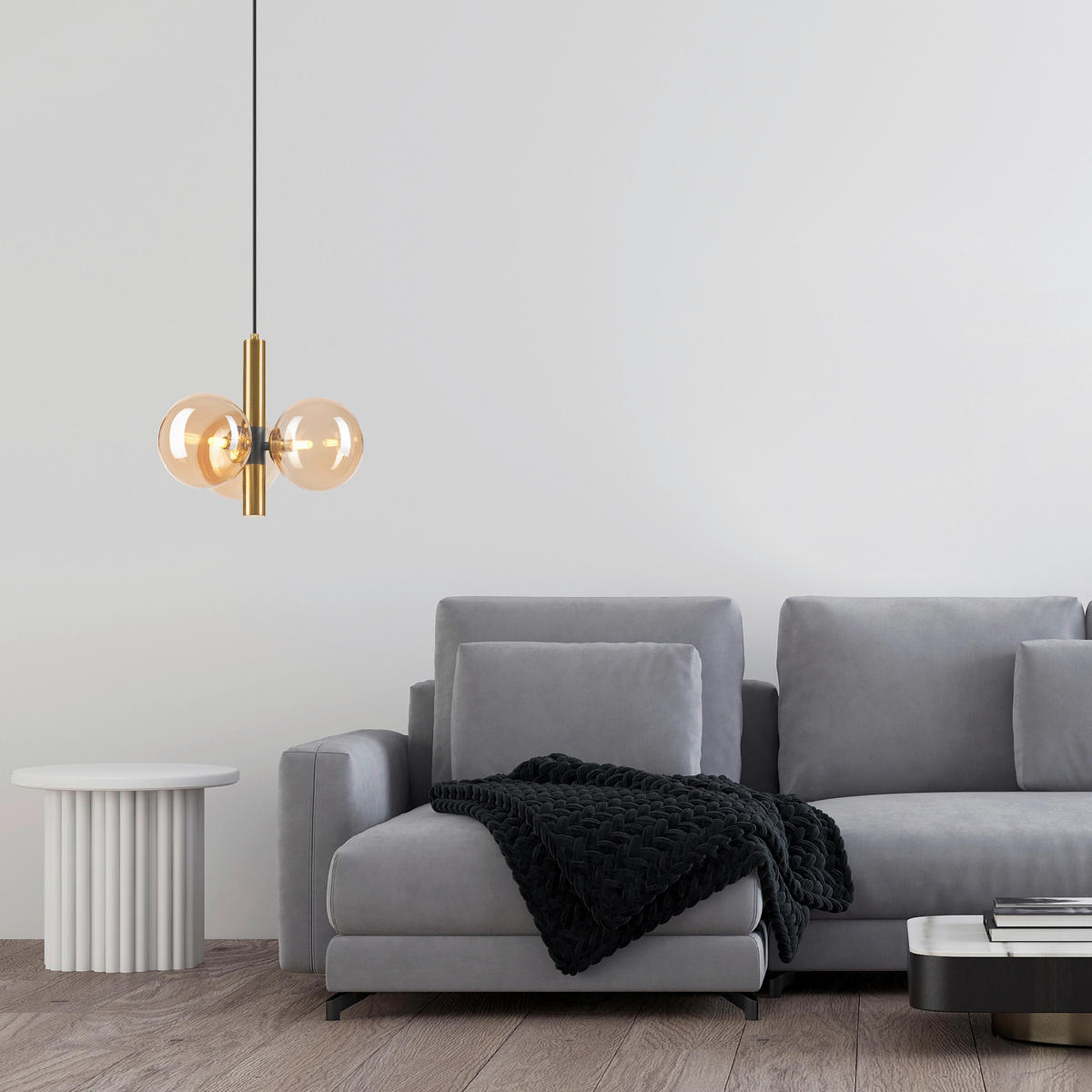 Lamkur Pendelleuchte ROLLO 49335 schwarz gold Stahl Glas H/L: ca. 120x35 cm E27 3 Brennstellen Rollo - gold/schwarz (35,00cm) - Lamkur