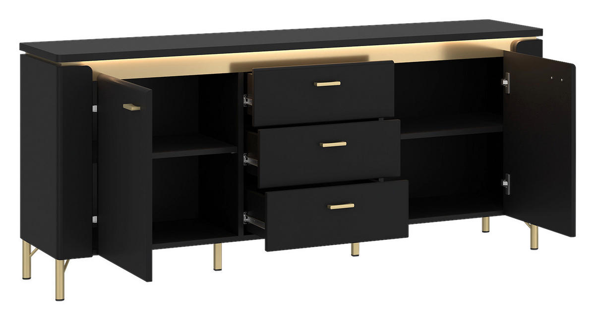 Lowboard Norica schwarz matt gold Optik B/H/T: ca. 155x70x40 cm Norica - gold/schwarz (155,00/70,00/40,00cm)