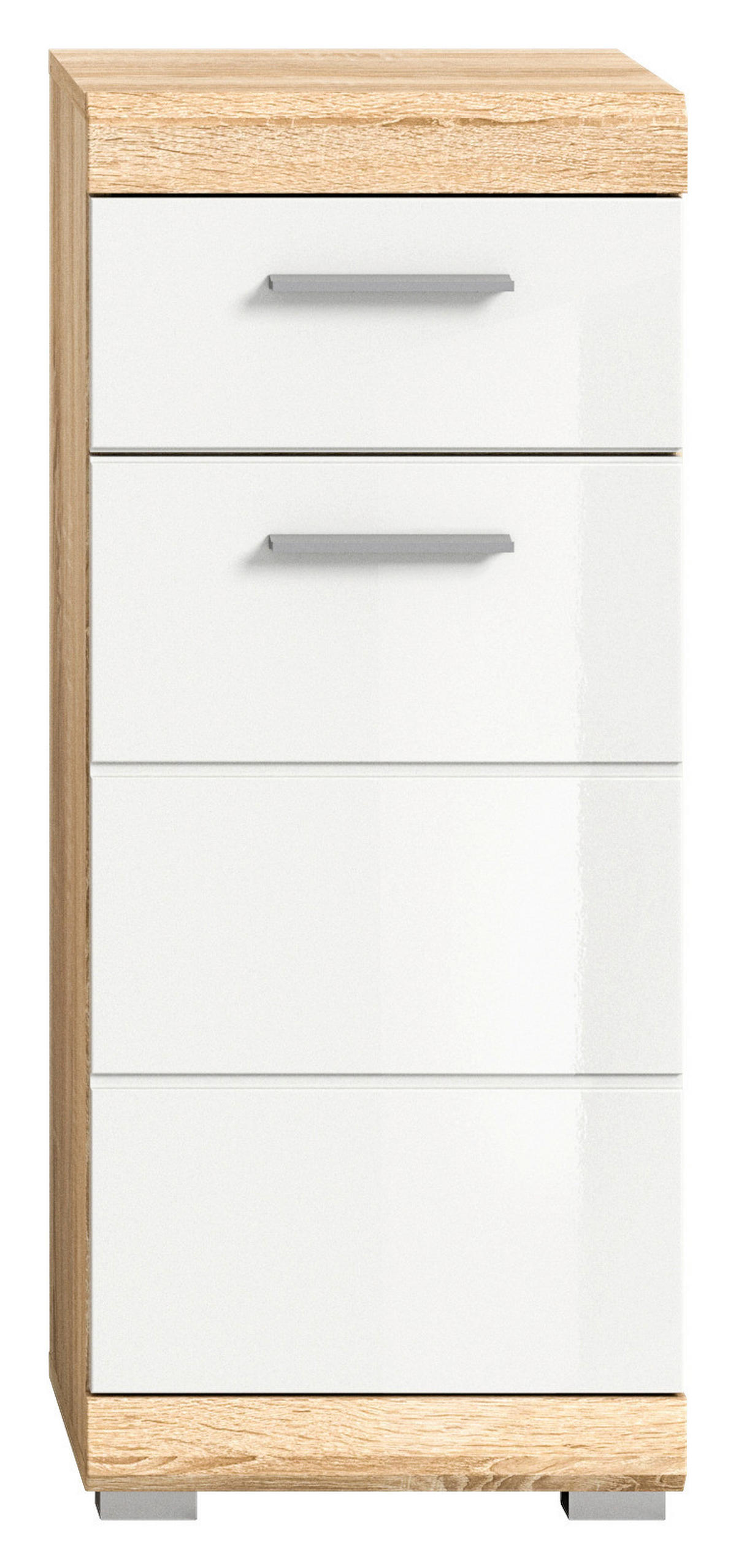 Badkommode LAMBADA Eiche Sonoma hell Nachbildung weiß Hochglanz B/H/T: ca. 37x88x31 cm LAMBADA - Eiche/weiß (37,00/88,00/31,00cm) - xonox.home