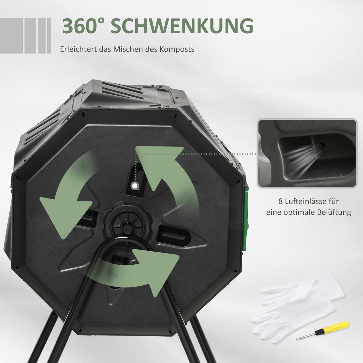 Outsunny Komposttrommel schwarz B/H/L: ca. 65x96x71 cm Trommelkomposter - schwarz (71,00/65,00/96,00cm) - Outsunny