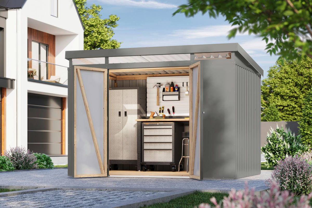 Karibu Gartenhaus Indra 3 grau B/H/T: ca. 289x213x206 cm Indra 3 - grau (289,00/213,00/206,00cm) - Karibu