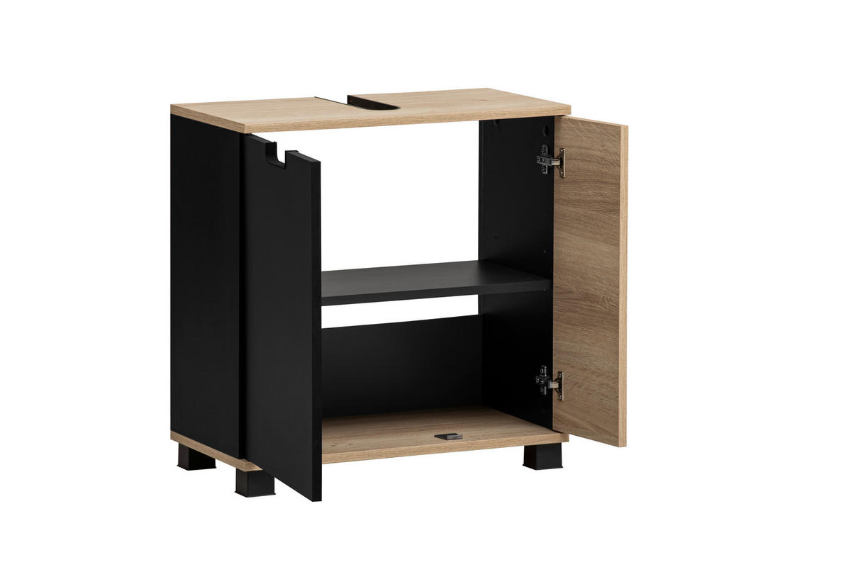 Waschbeckenunterschrank Emmik schwarz matt Eiche Eiche weiß Nachbildung B/H/T: ca. 59,8x62,4x32,6 cm Emmik - Eiche/schwarz (59,80/62,40/32,60cm) - Möbelpartner