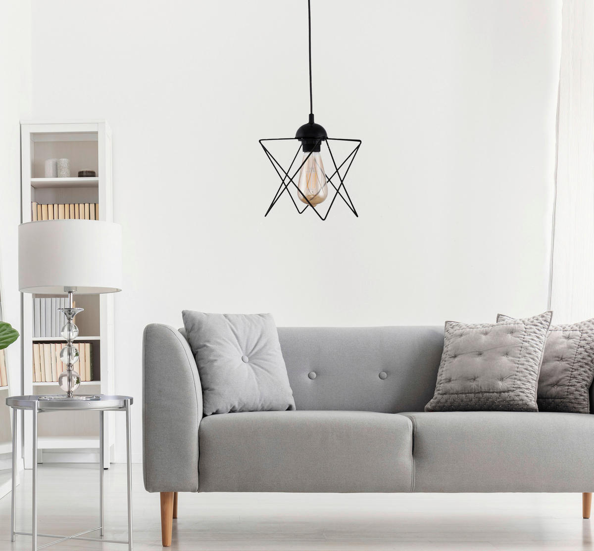 Opviq Pendelleuchte schwarz Metall B/H/T/L: ca. 18x60x21x18 cm E27 1 Brennstellen Pendelleuchte_205-P - schwarz (18,00/18,00/60,00cm) - Opviq