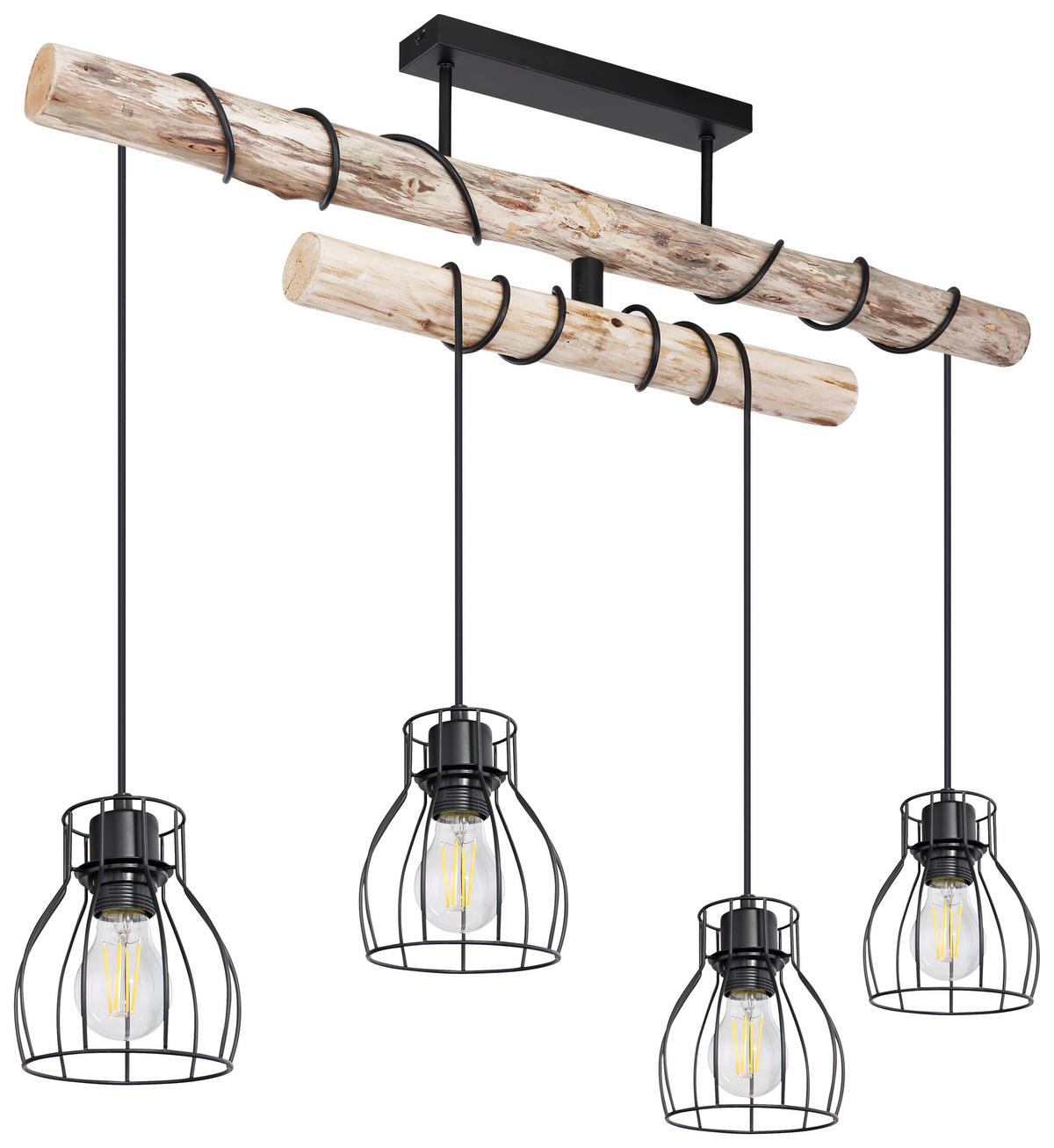 GLOBO Deckenleuchte 15326-4D Mina schwarz natur Metall Holz B/H/T: ca. 90x100x14 cm E27 4 Brennstellen Mina - natur/schwarz (90,00/100,00/14,00cm) - GLOBO