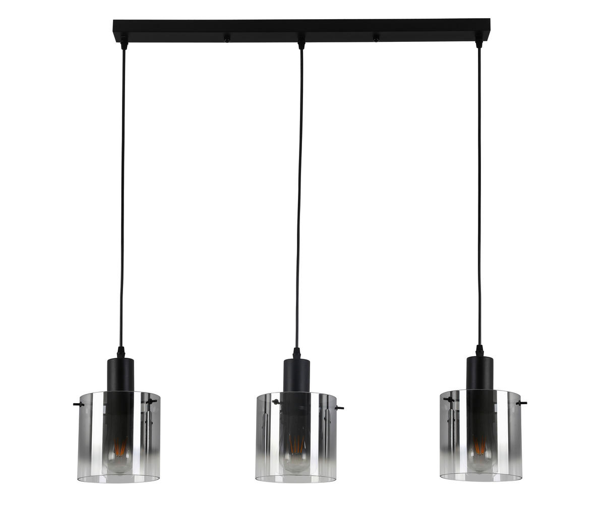 Pendelleuchte schwarz Metall Glas B/H/L: ca. 15x120x80 cm E27 3 Brennstellen Pendelleuchte_Michelle - schwarz (80,00/15,00/120,00cm)