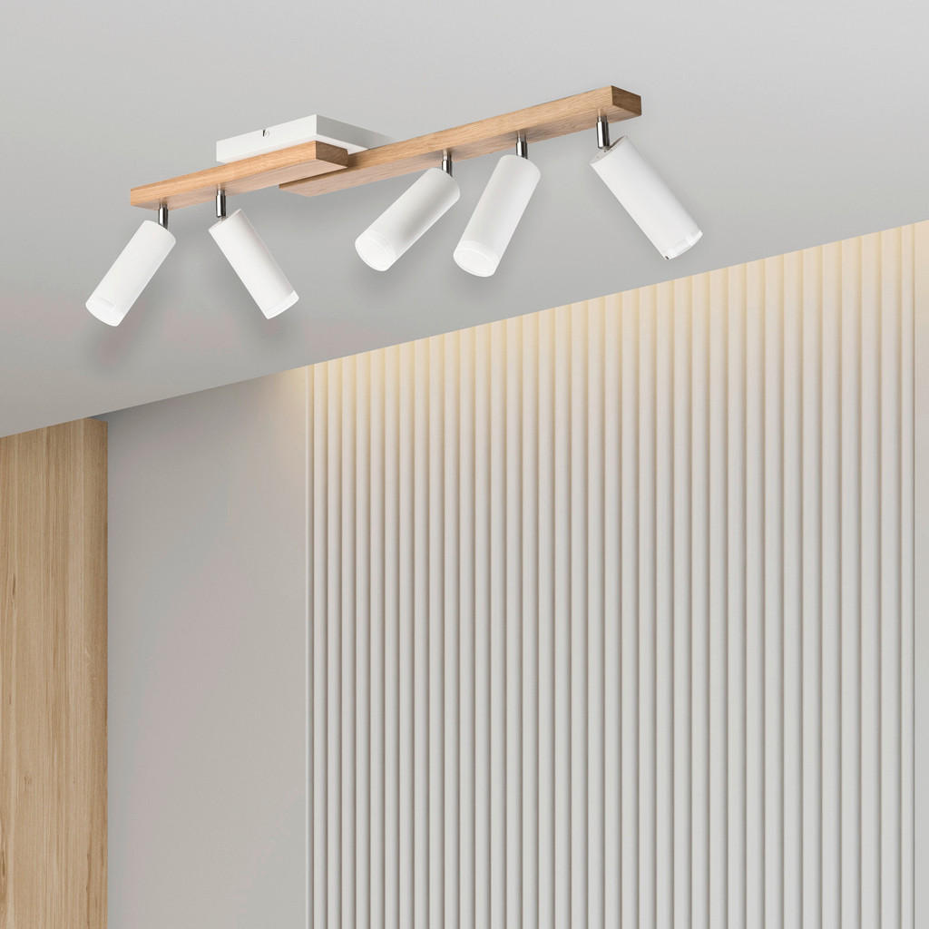 Thumbnail - Lamkur Deckenleuchte weiß Holz B/H/L: ca. 20x23,5x84 cm 5 Brennstellen