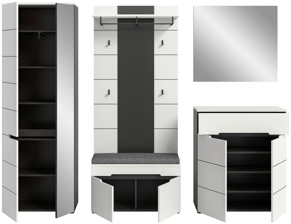 Garderobe Canu basaltgrau Nachbildung weiß B/H/T: ca. 255x190x37 cm Canu - weiß/basaltgrau (255,00/190,00/37,00cm) - xonox.home